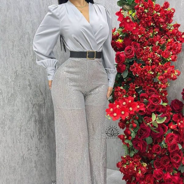 Conjunto 2 piezas, blusa y pantalón en lentejuelas - Image 2